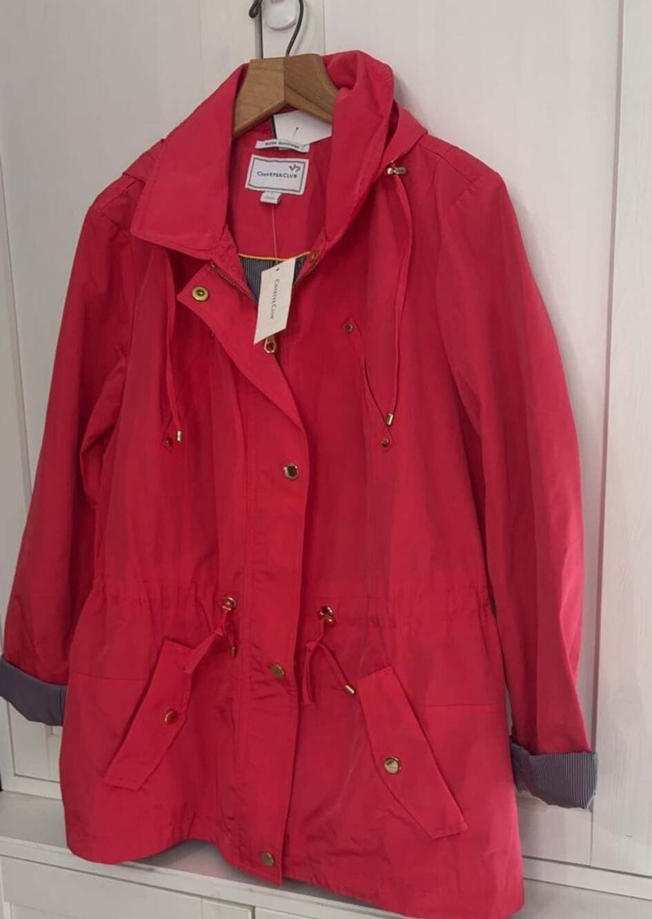 Charter Club Women's Water Resistant Hooded Anorak Jacket Red Size M